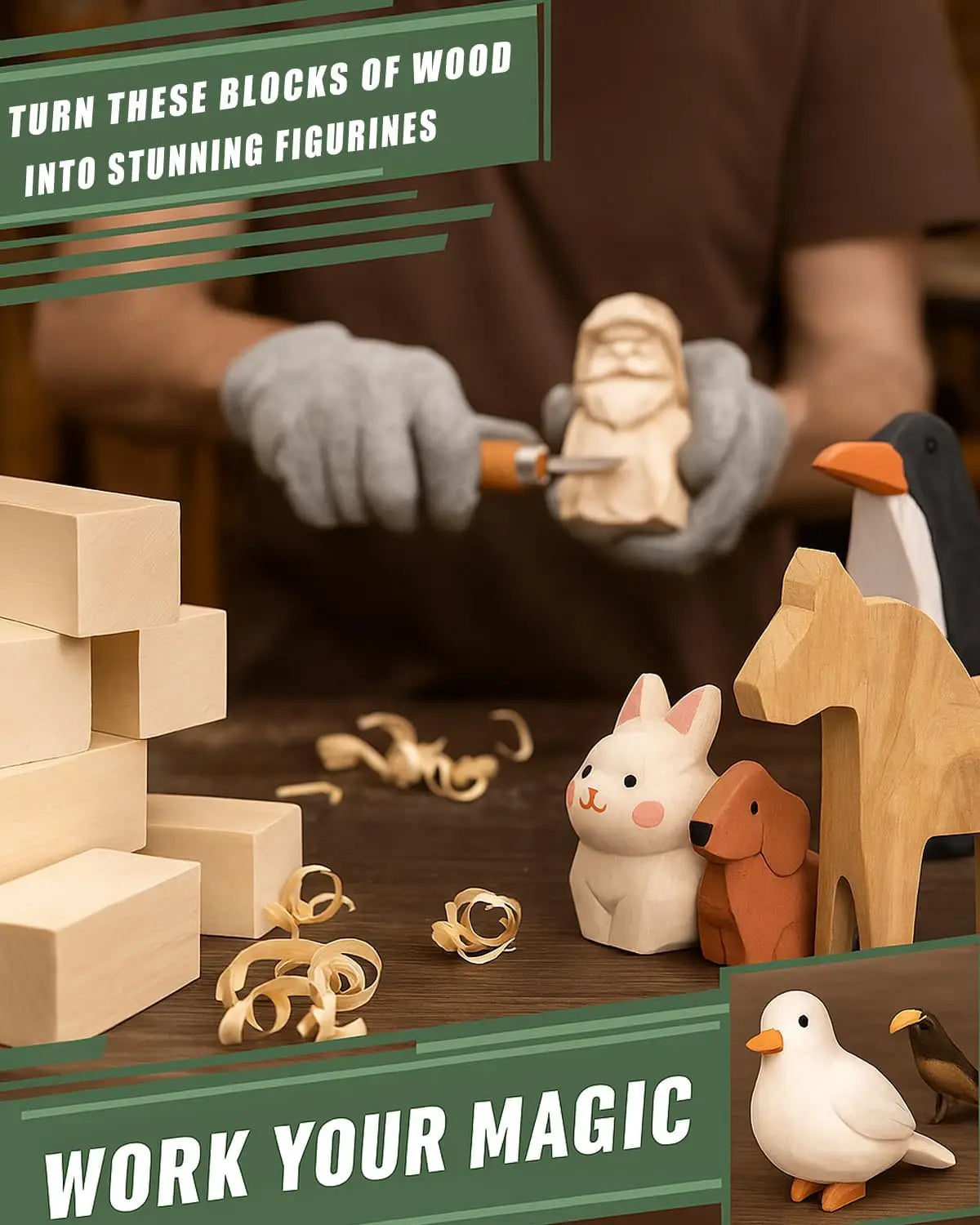 24PCS Soft Wood Carving Blocks Kit with