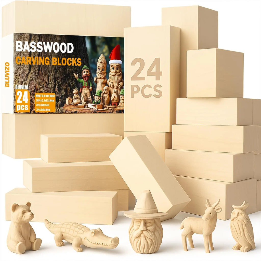 24PCS Soft Wood Carving Blocks Kit with